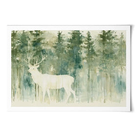 White Stag In Forest Art Print White Stag In Forest Art Print wall art product Chromatic Storm Studio