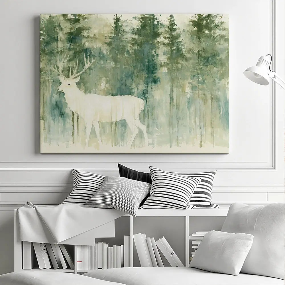 White Stag In Forest Canvas Print White Stag In Forest Canvas Print wall art product Chromatic Storm Studio
