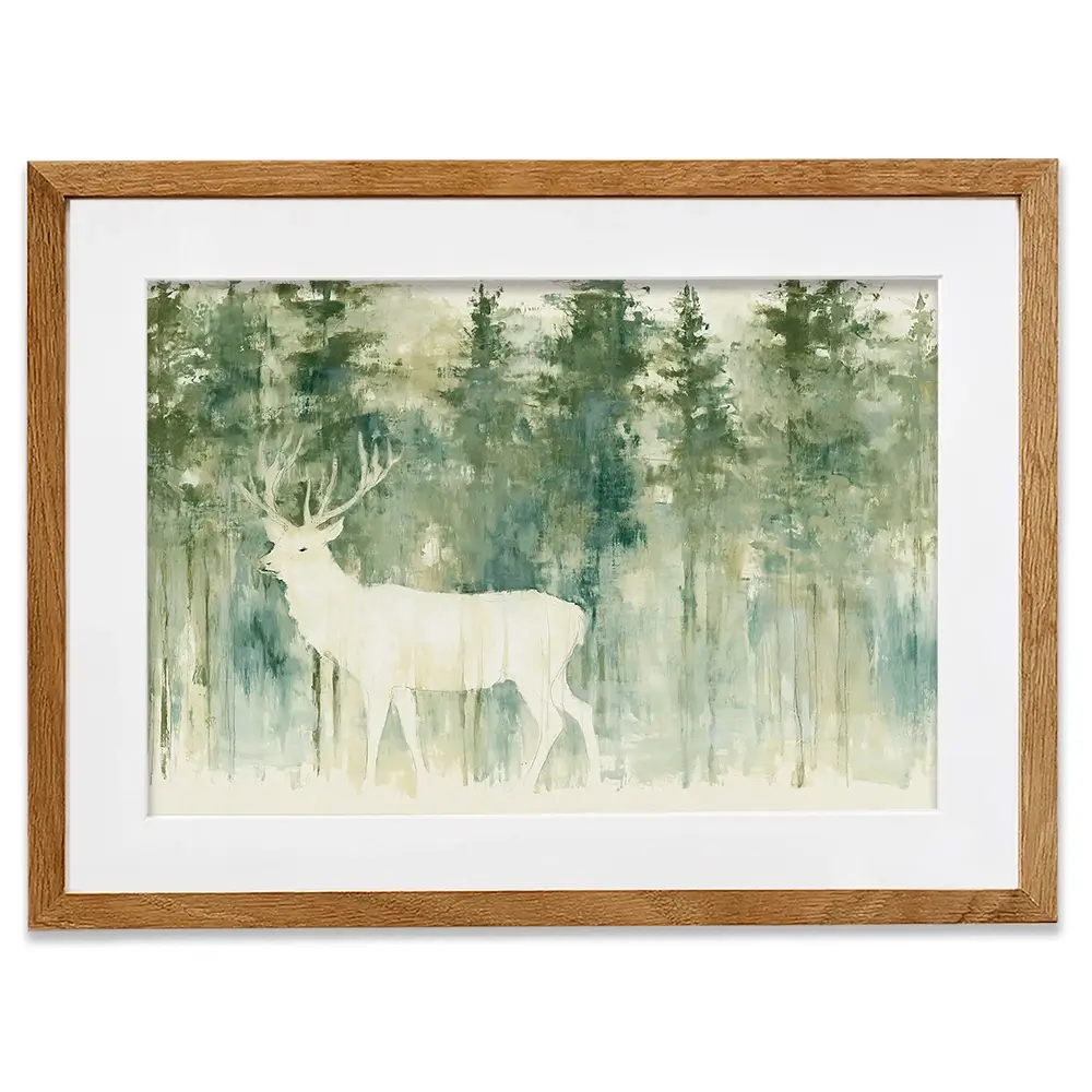 White Stag In Forest Framed Art Print White Stag In Forest Framed Art Print wall art product Chromatic Storm Studio