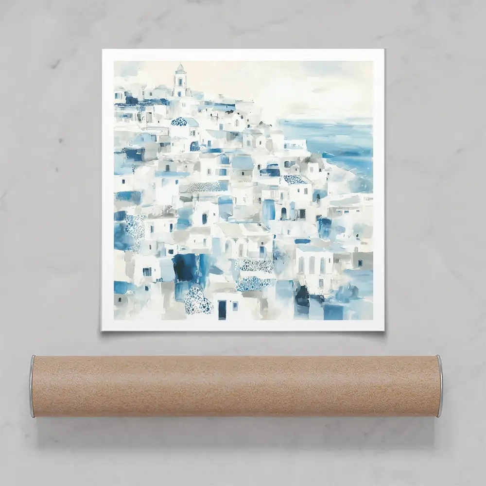 Whitewashed Coastal Village Square Art Print Whitewashed Coastal Village Square Art Print wall art product Chromatic Storm Studio