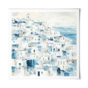 Whitewashed Coastal Village Square Art Print Whitewashed Coastal Village Square Art Print wall art product Chromatic Storm Studio