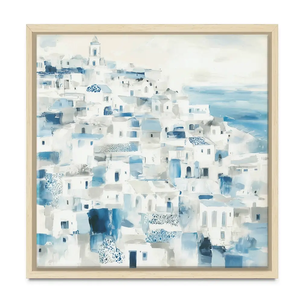 Whitewashed Coastal Village Square Canvas Print Whitewashed Coastal Village Square Canvas Print wall art product Chromatic Storm Studio