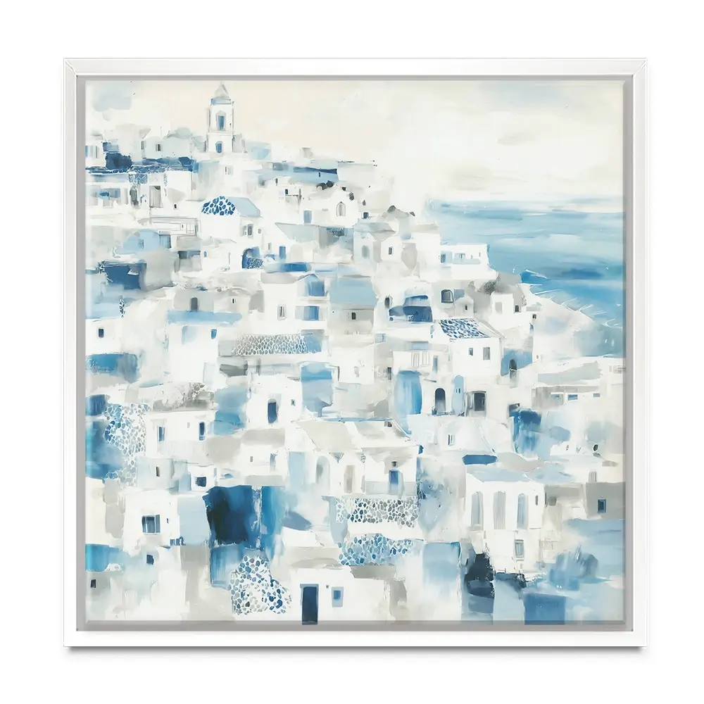 Whitewashed Coastal Village Square Canvas Print Whitewashed Coastal Village Square Canvas Print wall art product Chromatic Storm Studio