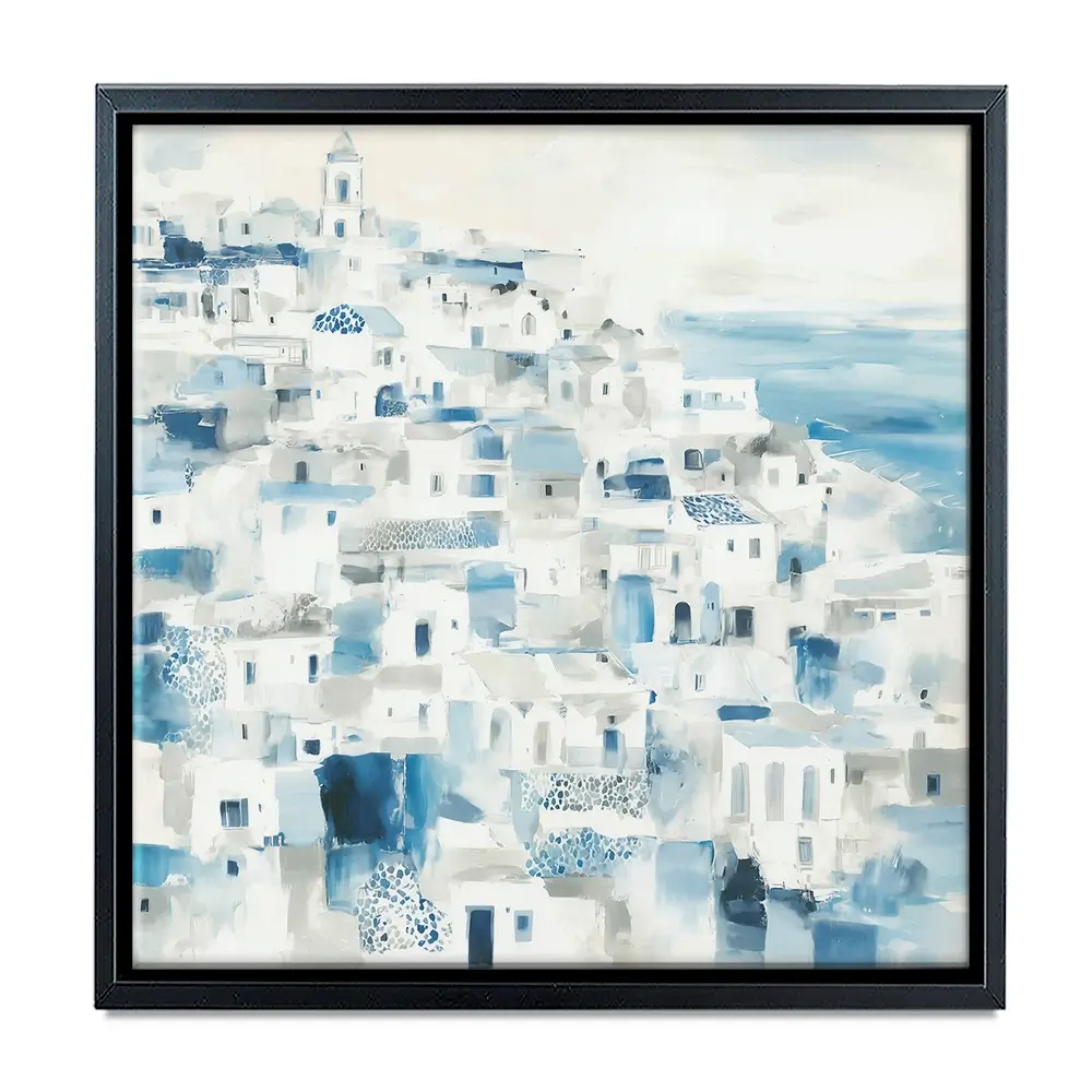 Whitewashed Coastal Village Square Canvas Print Whitewashed Coastal Village Square Canvas Print wall art product Chromatic Storm Studio