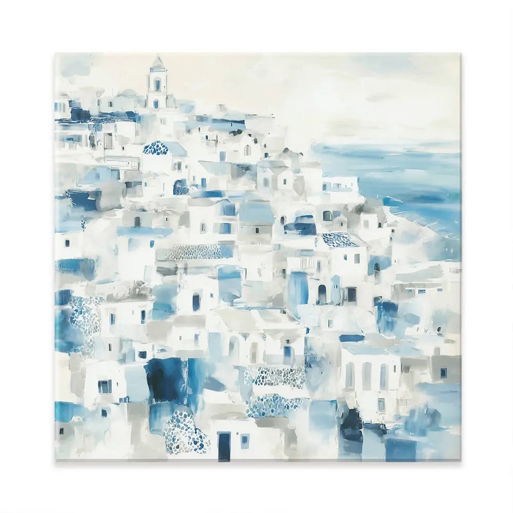 Whitewashed Coastal Village Square Canvas Print Whitewashed Coastal Village Square Canvas Print wall art product Chromatic Storm Studio