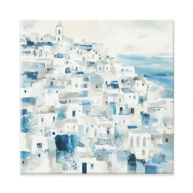 Whitewashed Coastal Village Square Canvas Print Whitewashed Coastal Village Square Canvas Print wall art product Chromatic Storm Studio