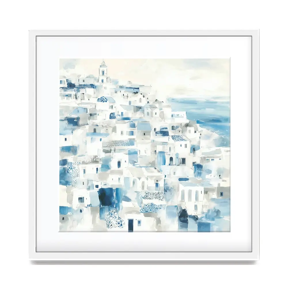 Whitewashed Coastal Village Square Framed Art Print Whitewashed Coastal Village Square Framed Art Print wall art product Chromatic Storm Studio