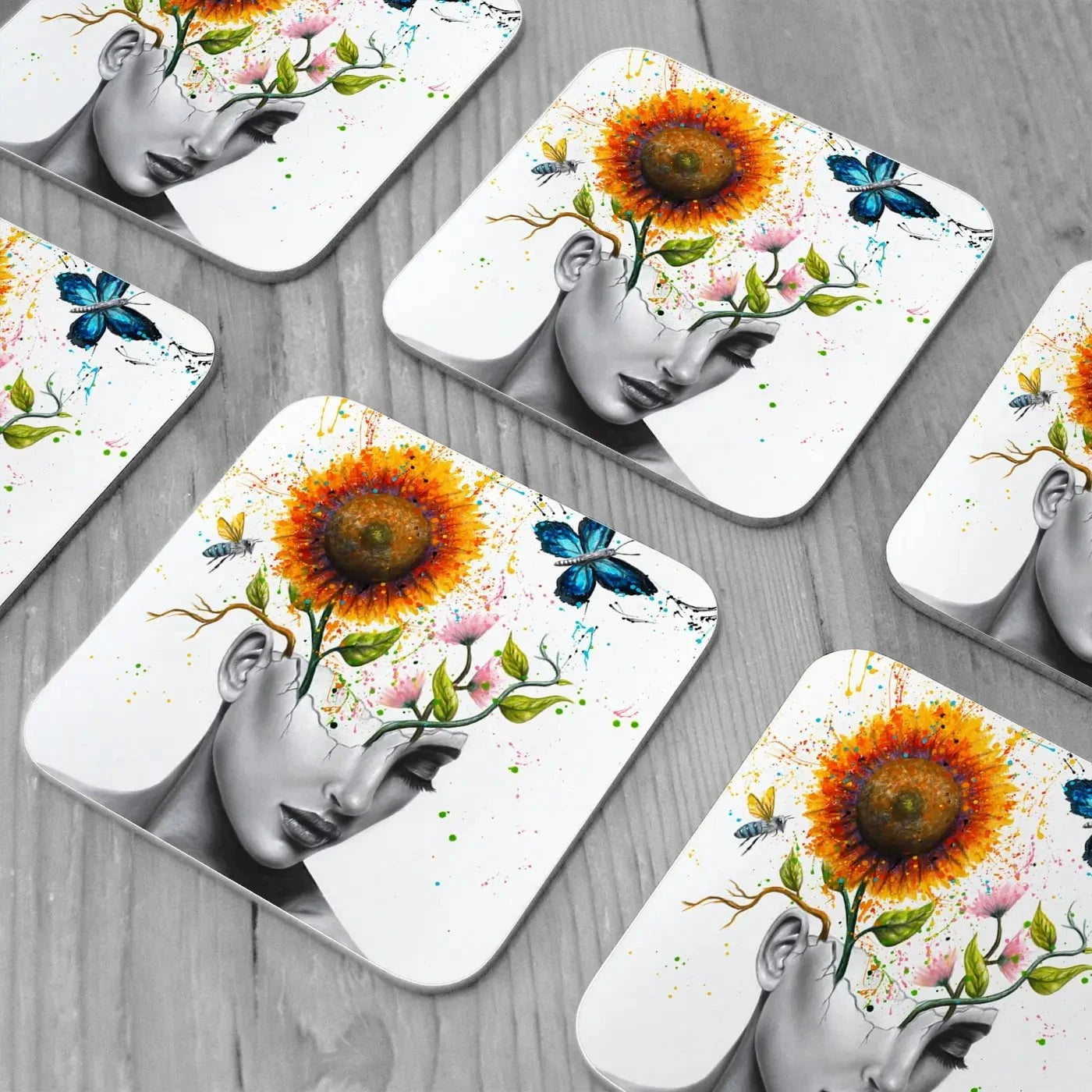 Wild Garden Girl Coaster Set Rainbow Soul Tree Coaster Set | Rainbow Soul Tree Art Coasters wall art product Ashvin Harrison