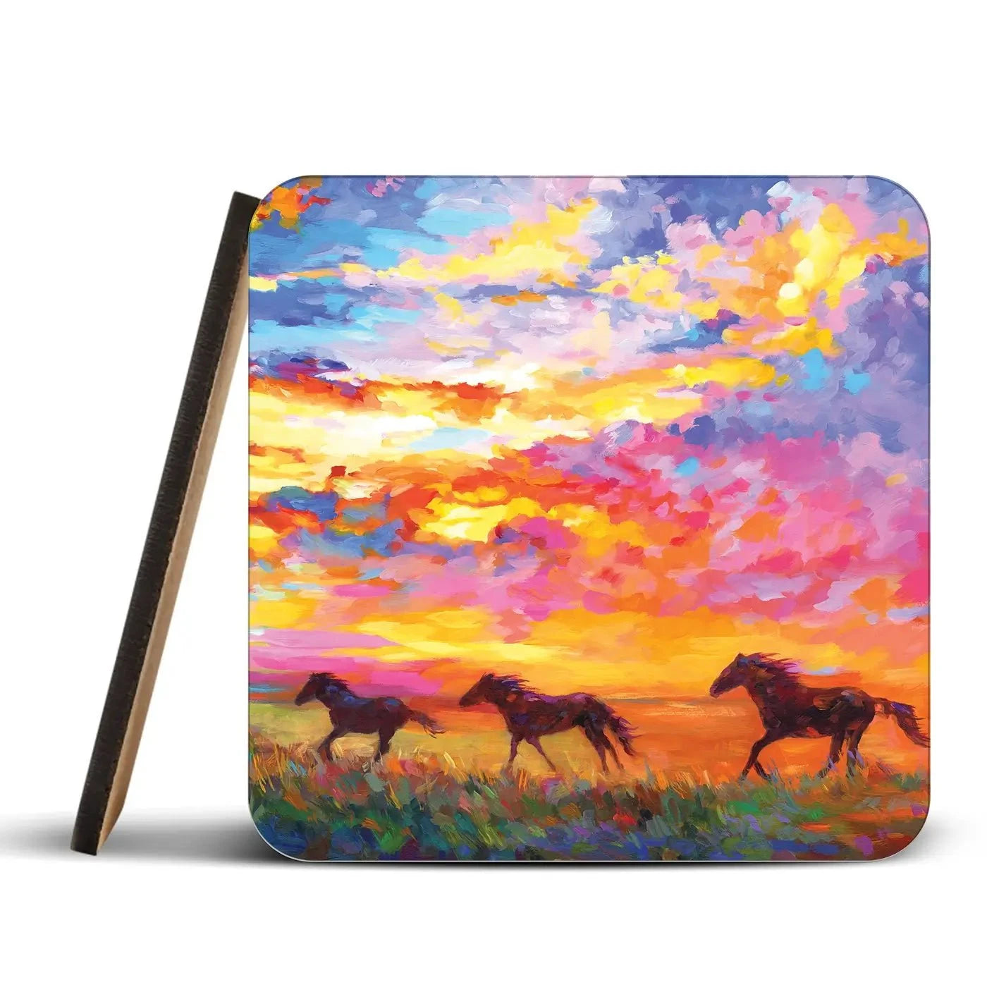 Wild Horses Running At Sunset Coaster Set Rainbow Soul Tree Coaster Set | Rainbow Soul Tree Art Coasters wall art product Leon Devenice
