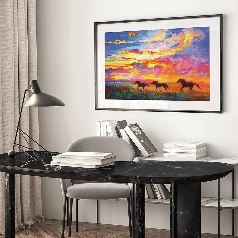 Wild Horses Running At Sunset Framed Art Print Wild Horses Running At Sunset Framed Art Print wall art product Leon Devenice