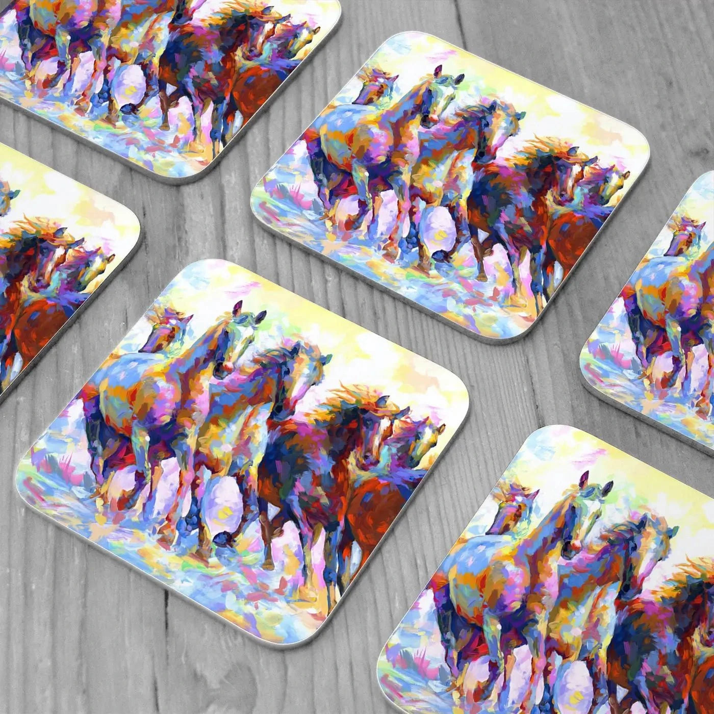 Wild Horses Running Coaster Set Rainbow Soul Tree Coaster Set | Rainbow Soul Tree Art Coasters wall art product Leon Devenice