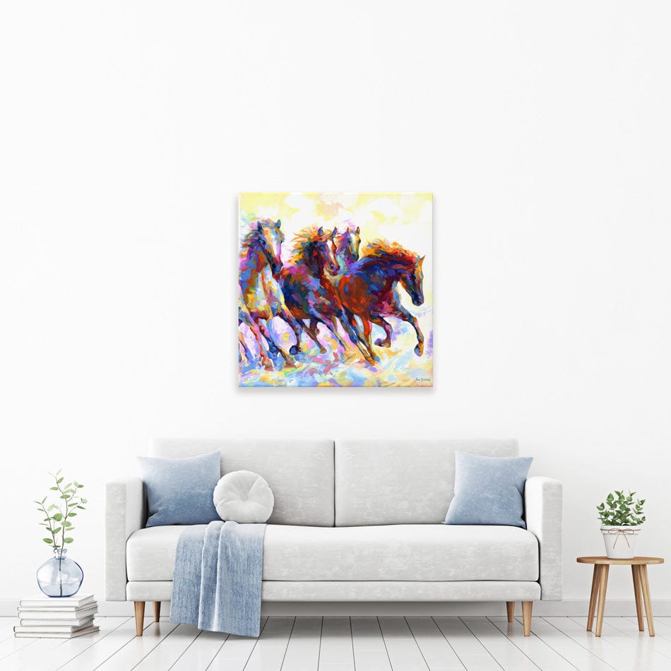 Wild Horses Running Square Canvas Print wall art product Leon Devenice
