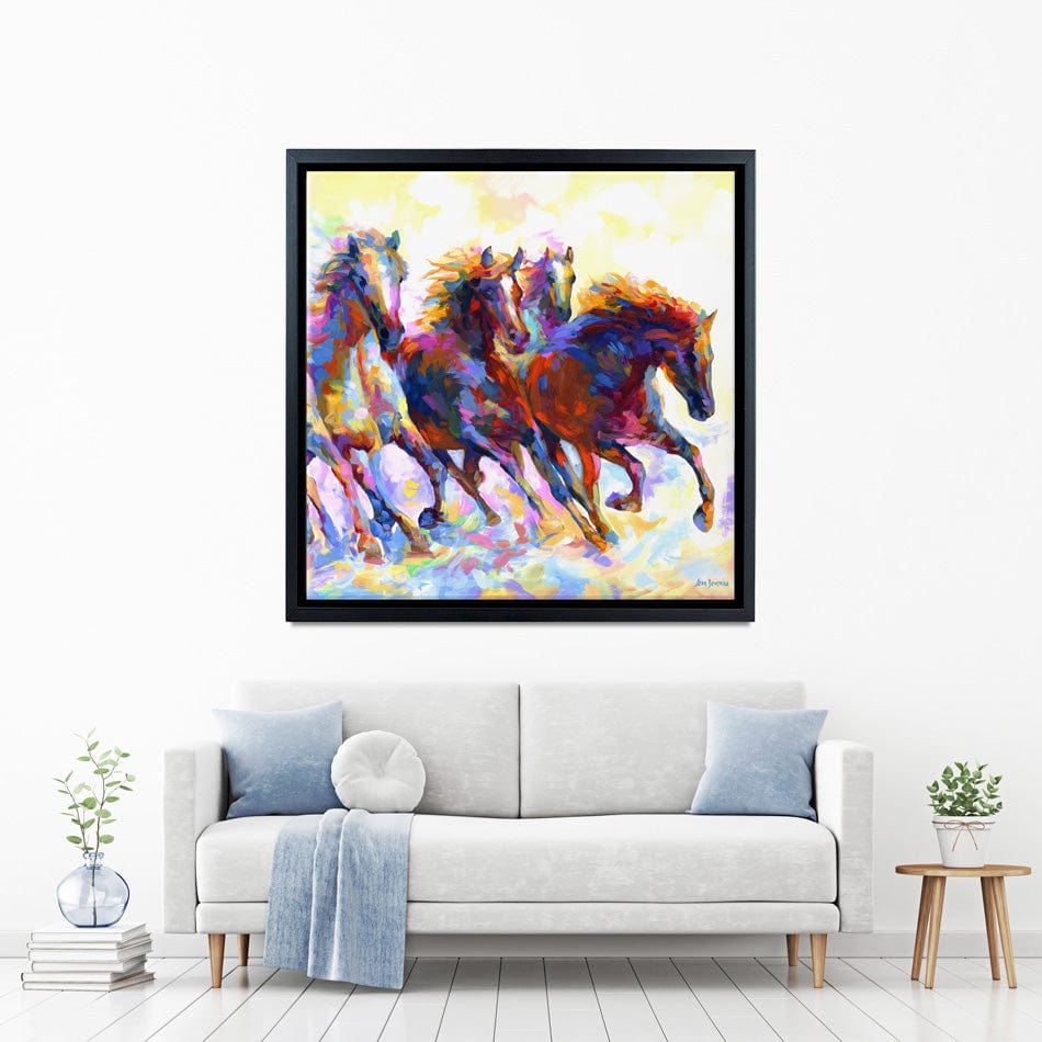 Wild Horses Running Square Canvas Print wall art product Leon Devenice