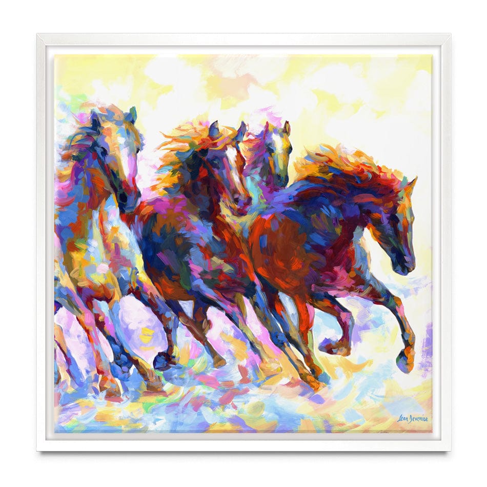Wild Horses Running Square Canvas Print wall art product Leon Devenice