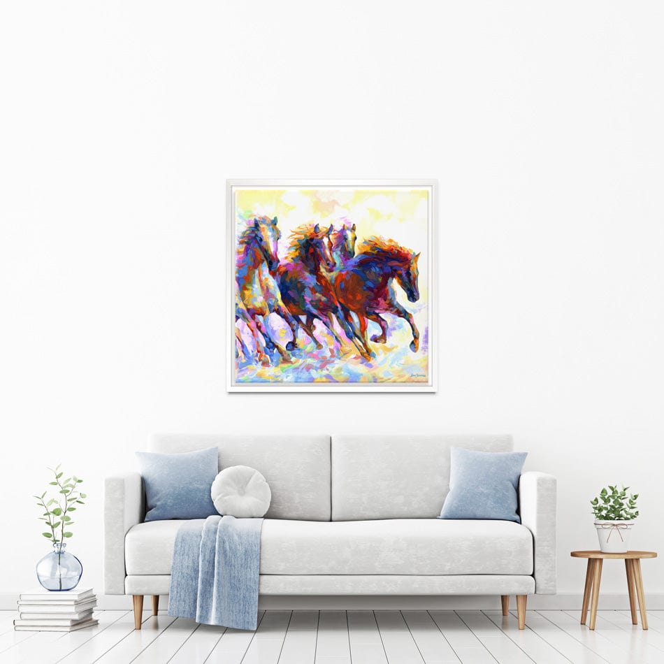 Wild Horses Running Square Canvas Print wall art product Leon Devenice