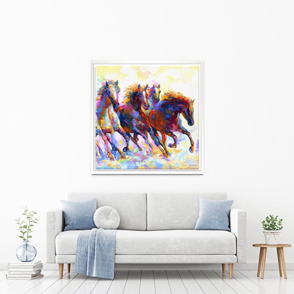 Wild Horses Running Square Canvas Print wall art product Leon Devenice