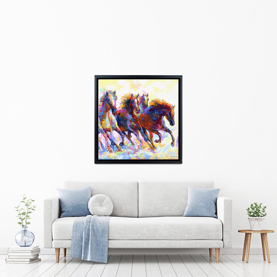 Wild Horses Running Square Canvas Print wall art product Leon Devenice