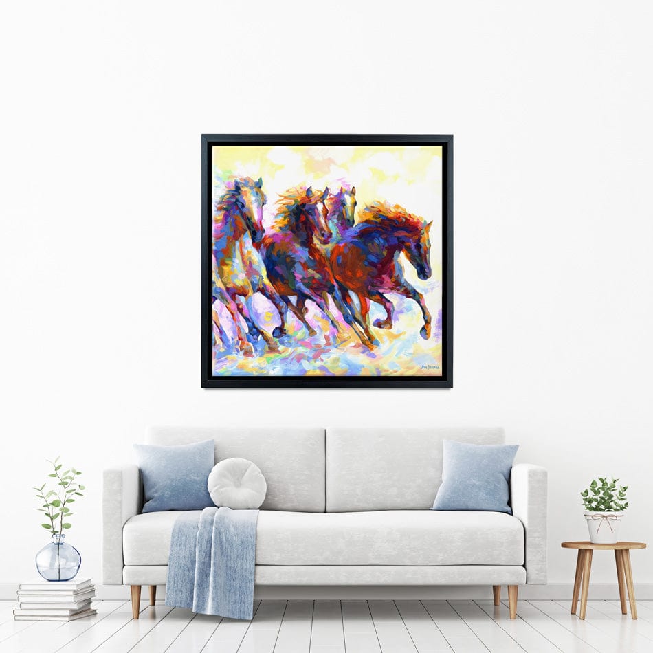 Wild Horses Running Square Canvas Print wall art product Leon Devenice
