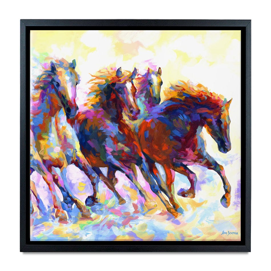 Wild Horses Running Square Canvas Print wall art product Leon Devenice