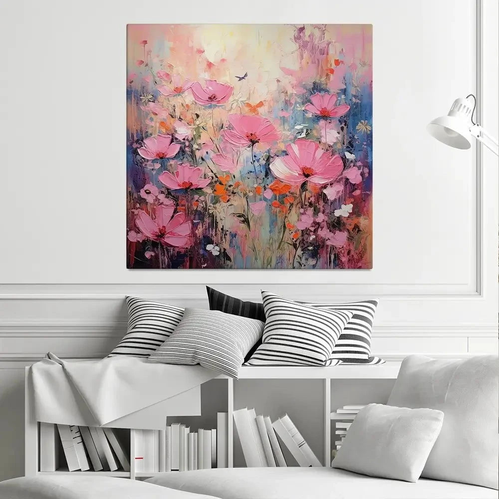 Wild Pink Meadow Square Canvas Print Wild Pink Meadow Square Canvas Print wall art product David Alexander Elder