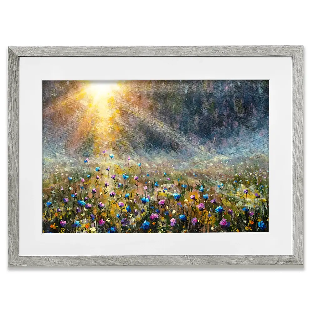 Wildflower Field At Sunrise Framed Art Print Wildflower Field At Sunrise Framed Art Print wall art product Valery Rybakow / Shutterstock