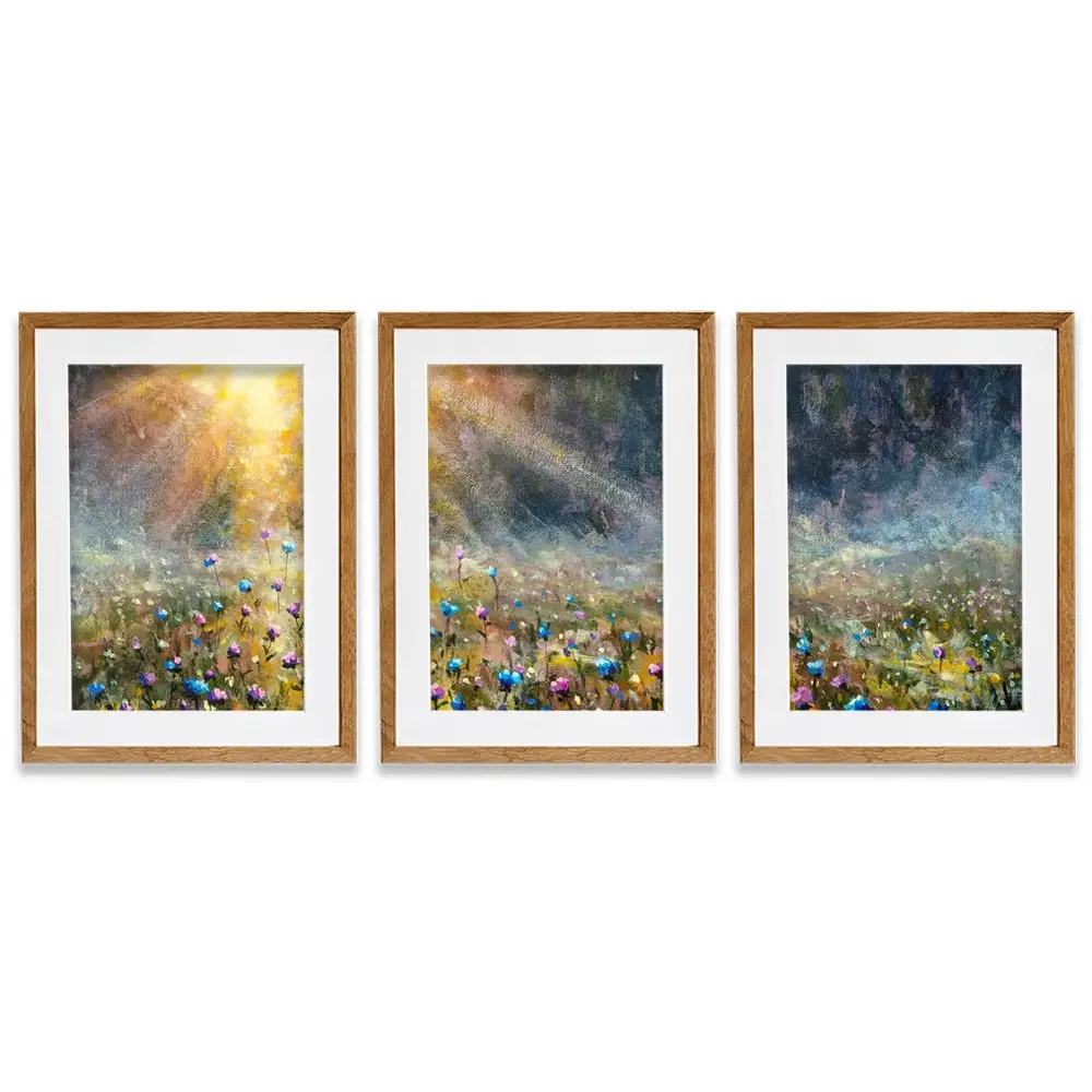 Wildflower Field At Sunrise Framed Art Print Trio Wildflower Field At Sunrise Framed Art Print Trio wall art product Valery Rybakow / Shutterstock