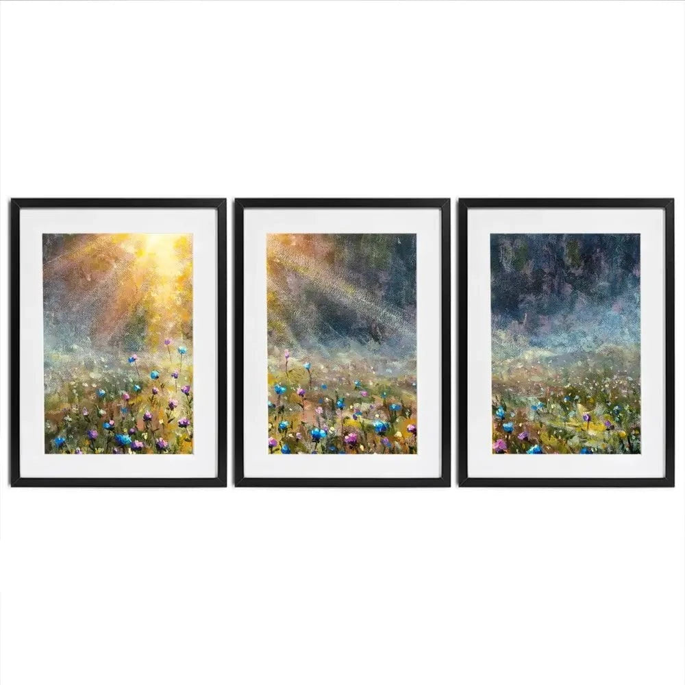Wildflower Field At Sunrise Framed Art Print Trio Wildflower Field At Sunrise Framed Art Print Trio wall art product Valery Rybakow / Shutterstock
