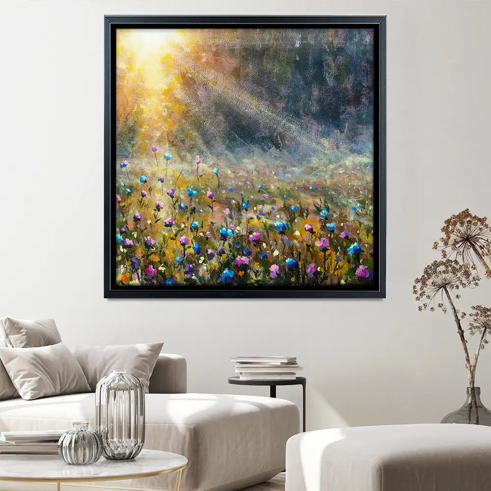 Wildflower Field At Sunrise Square Canvas Print Wildflower Field At Sunrise Square Canvas Print wall art product Valery Rybakow / Shutterstock