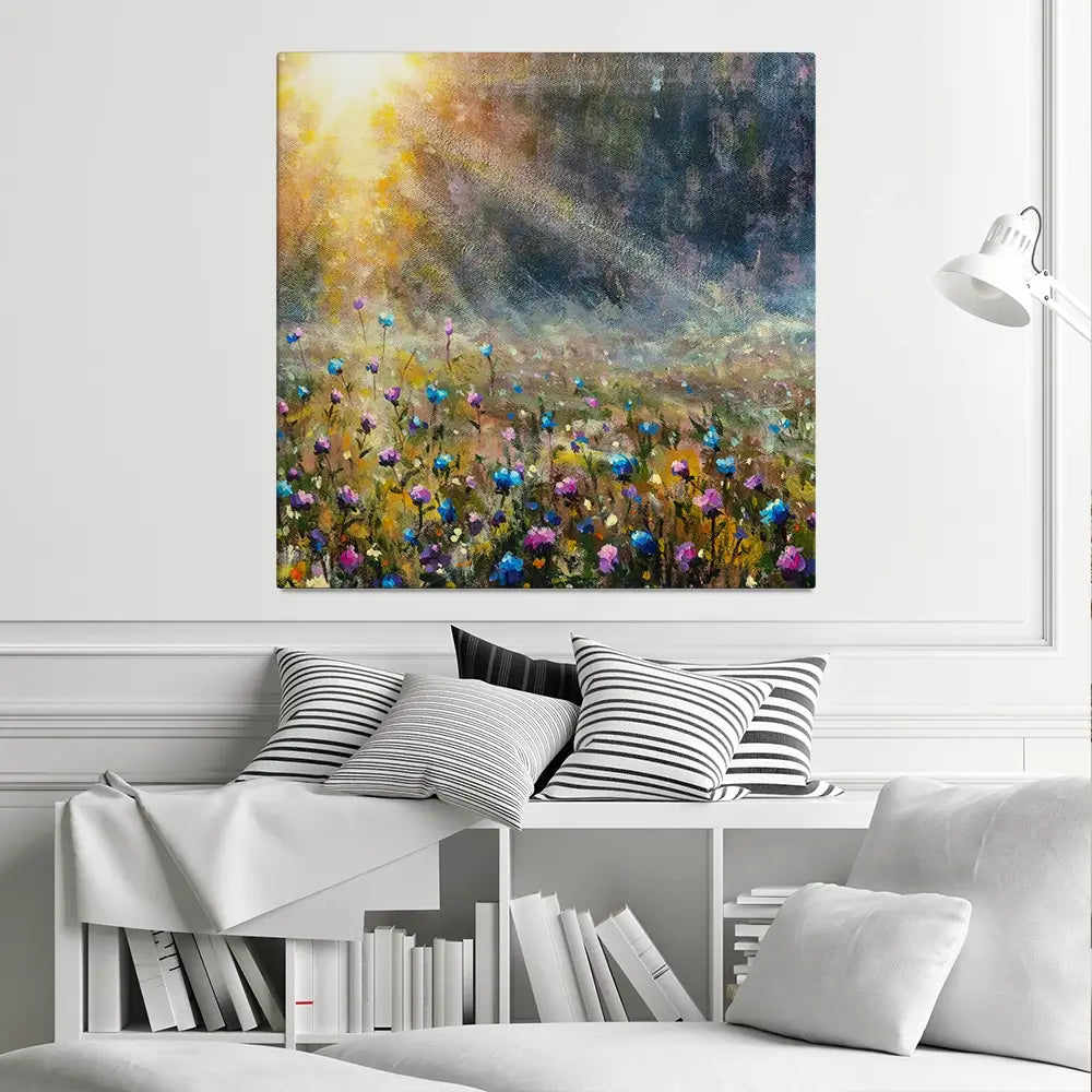 Wildflower Field At Sunrise Square Canvas Print Wildflower Field At Sunrise Square Canvas Print wall art product Valery Rybakow / Shutterstock