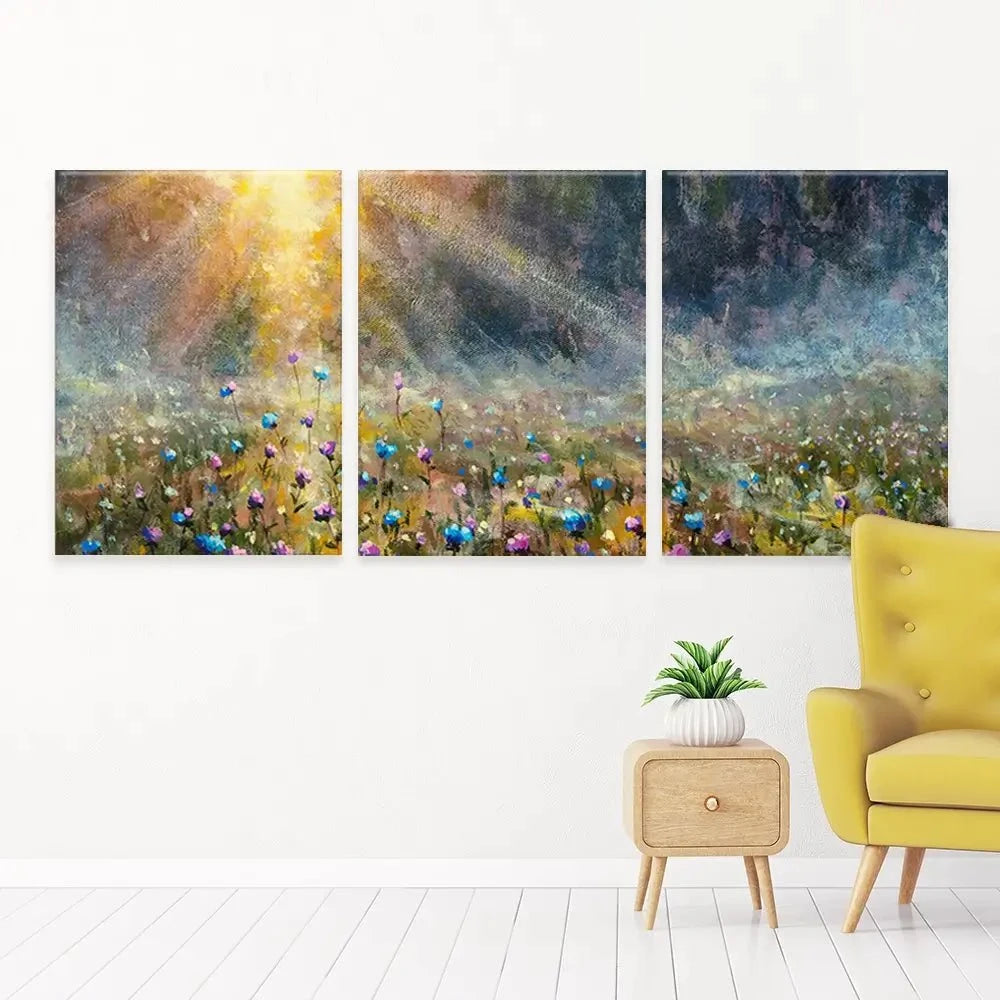 Wildflower Field At Sunrise Trio Canvas Print Wildflower Field At Sunrise Trio Canvas Print wall art product Valery Rybakow / Shutterstock