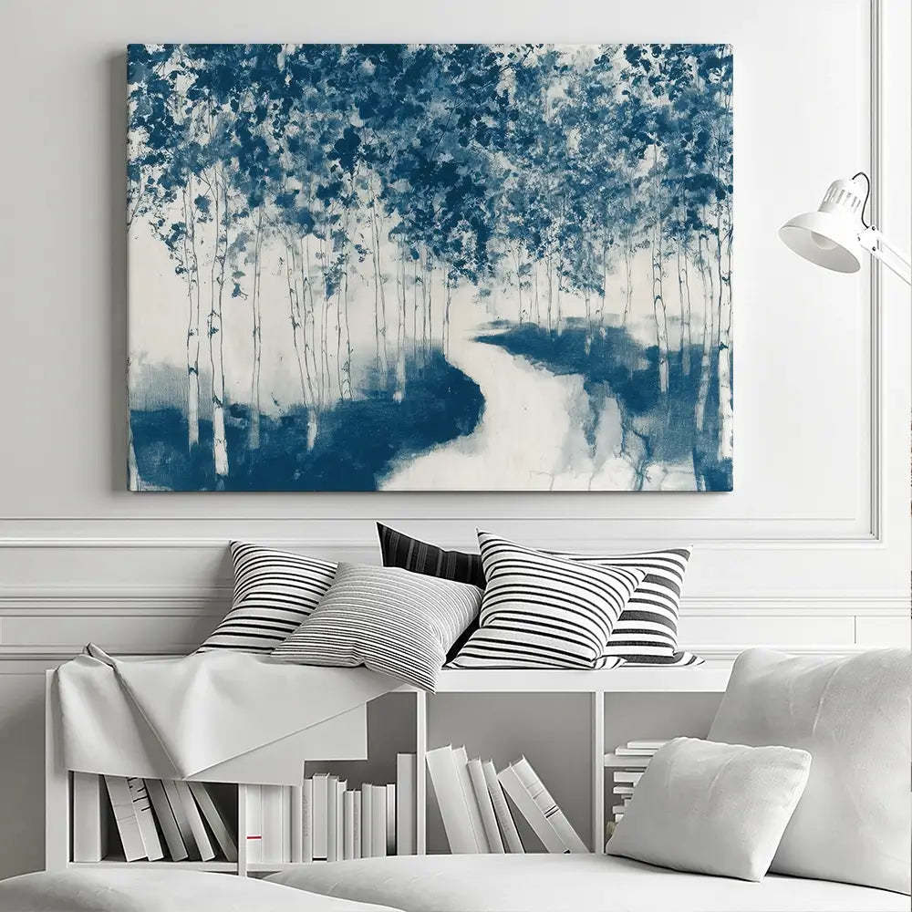 Winding Path Through Birch Trees Canvas Print Winding Path Through Birch Trees Canvas Print wall art product Chromatic Storm Studio