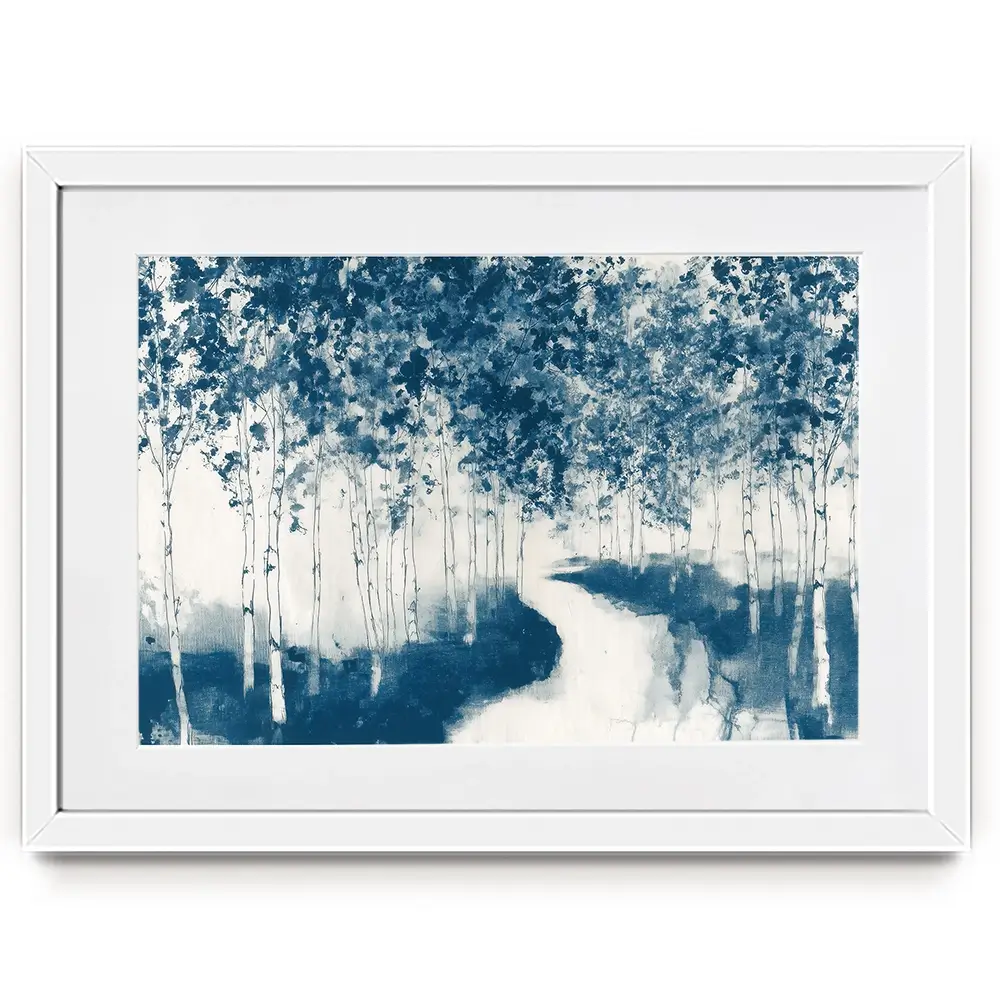 Winding Path Through Birch Trees Framed Art Print Winding Path Through Birch Trees Framed Art Print wall art product Chromatic Storm Studio