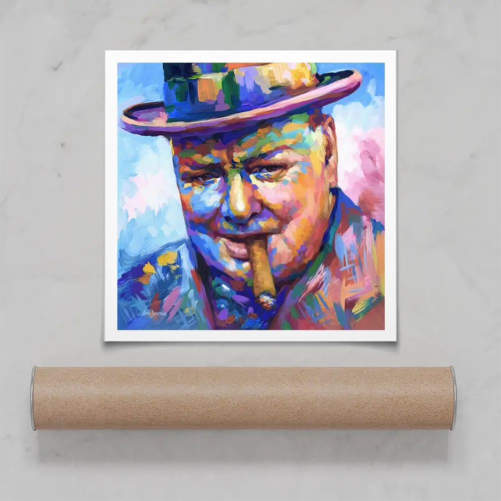 Winston Churchill Close Up Square Art Print Winston Churchill Close Up Square Art Print wall art product Leon Devenice