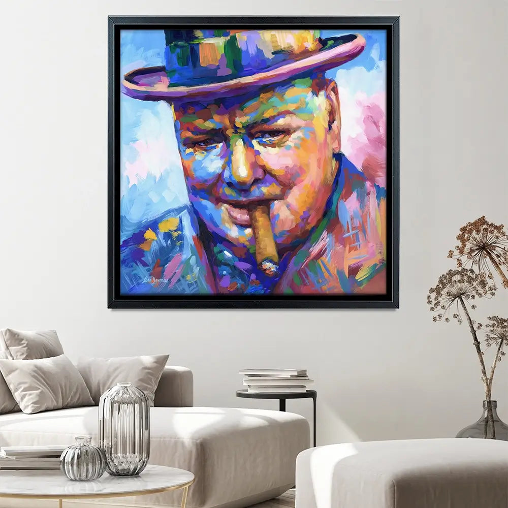 Winston Churchill Close Up Square Canvas Print Winston Churchill Close Up Square Canvas Print wall art product Leon Devenice