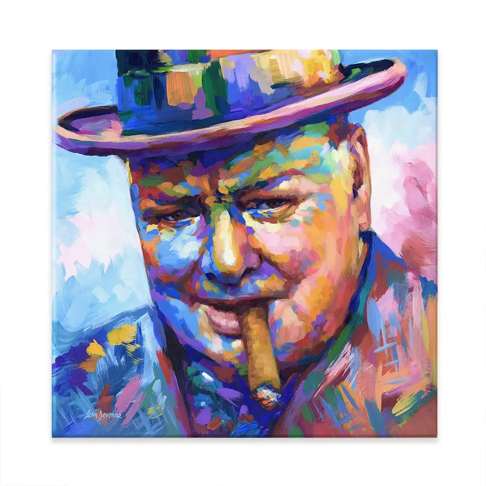 Winston Churchill Close Up Square Canvas Print Winston Churchill Close Up Square Canvas Print wall art product Leon Devenice