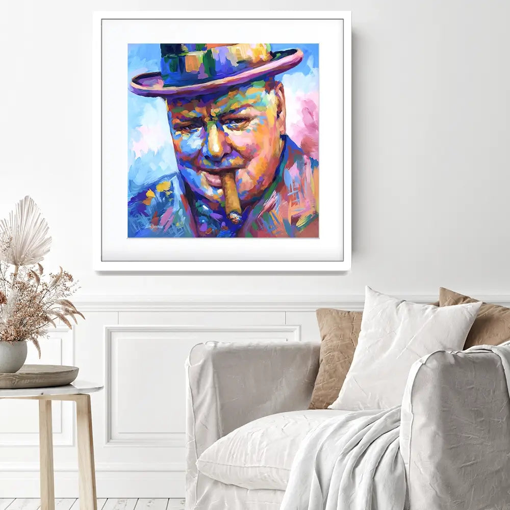 Winston Churchill Close Up Square Framed Art Print Winston Churchill Close Up Square Framed Art Print wall art product Leon Devenice