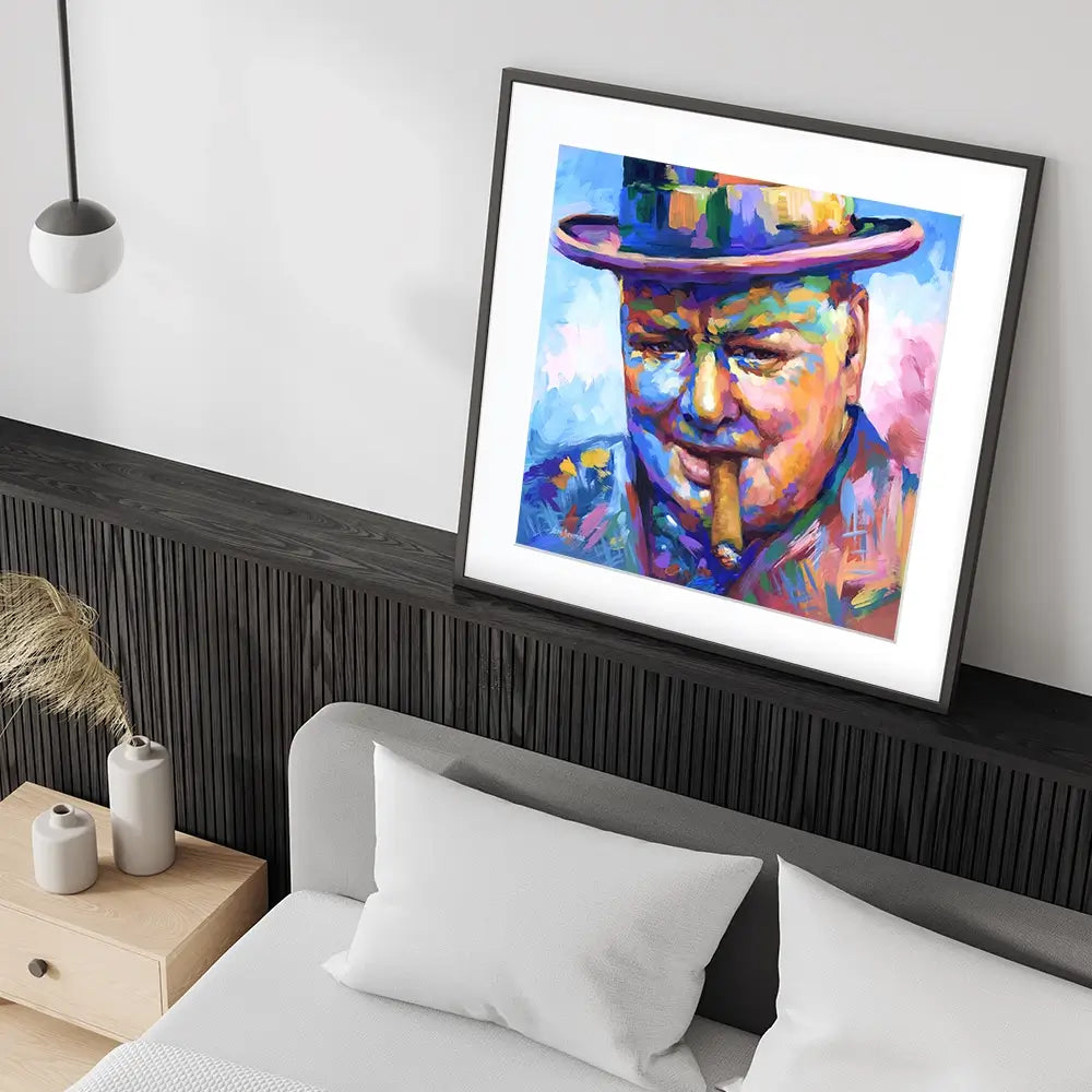 Winston Churchill Close Up Square Framed Art Print Winston Churchill Close Up Square Framed Art Print wall art product Leon Devenice