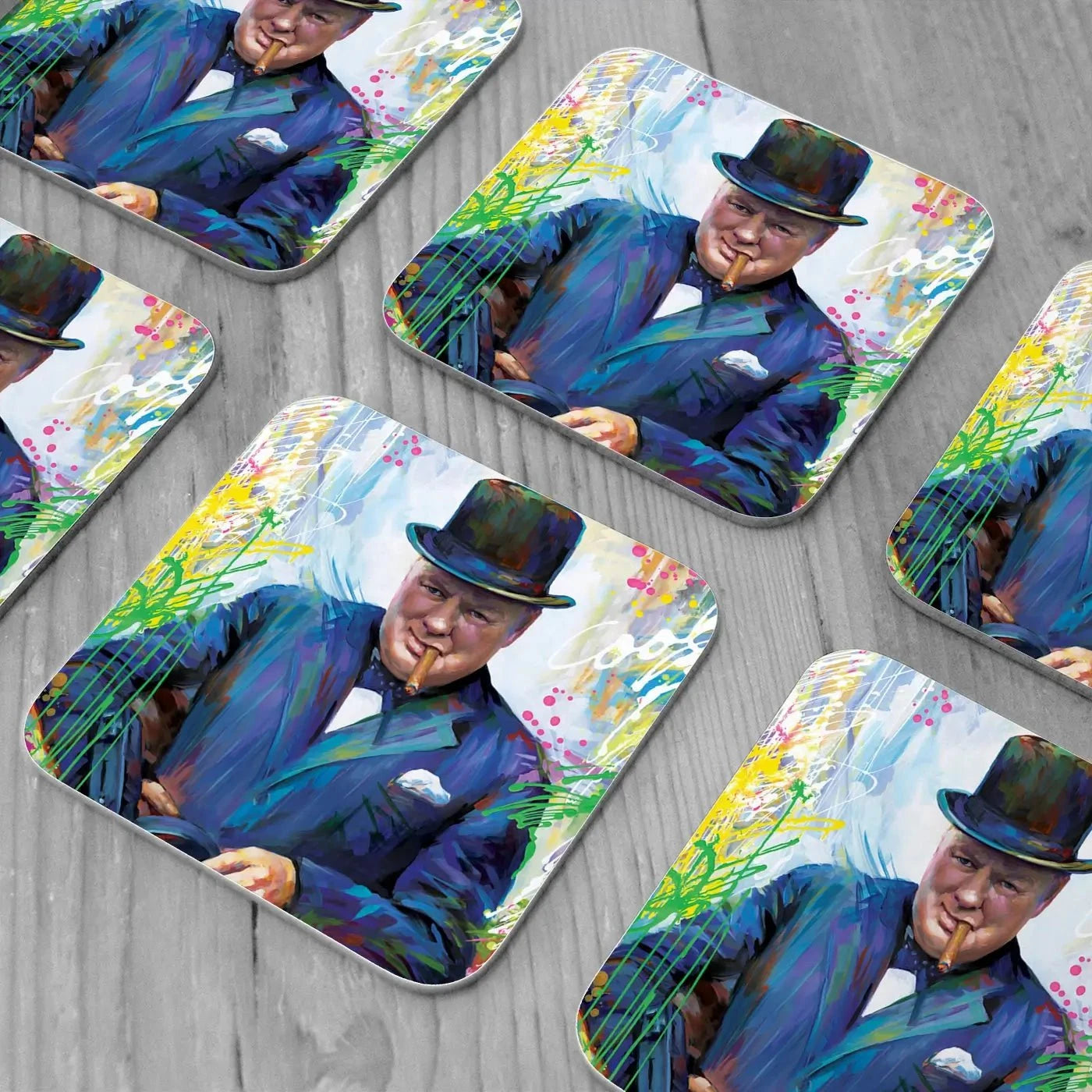 Winston Churchill Coaster Set Winston Churchill Coaster Set | Winston Churchill Art Coasters wall art product Leon Devenice