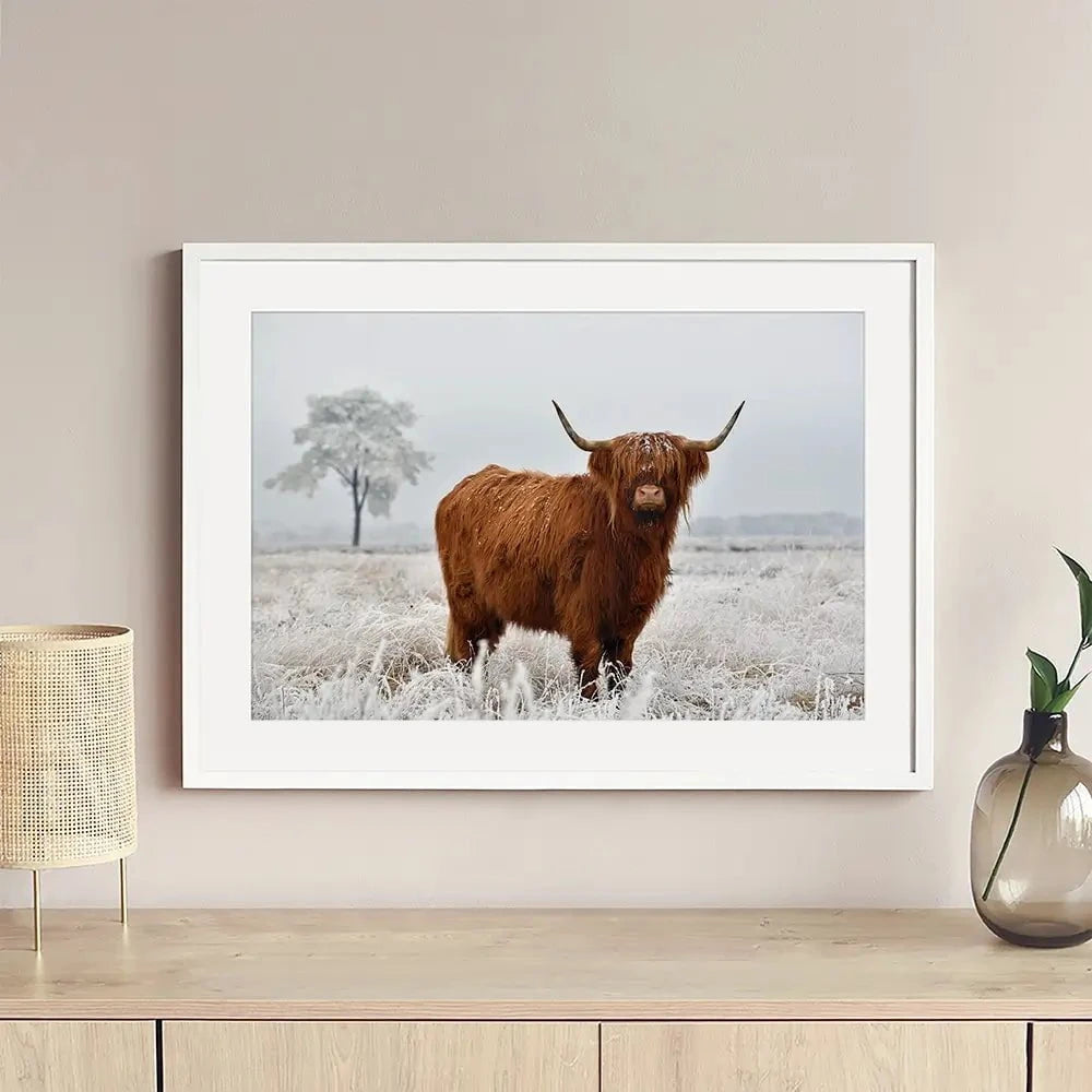 Winter Cow Framed Art Print Winter Cow Framed Art Print wall art product defotoberg / Shutterstock