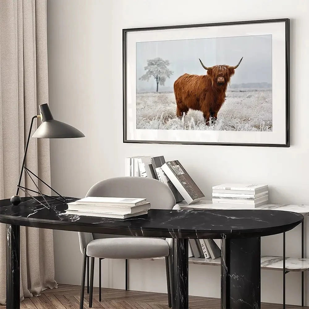 Winter Cow Framed Art Print Winter Cow Framed Art Print wall art product defotoberg / Shutterstock