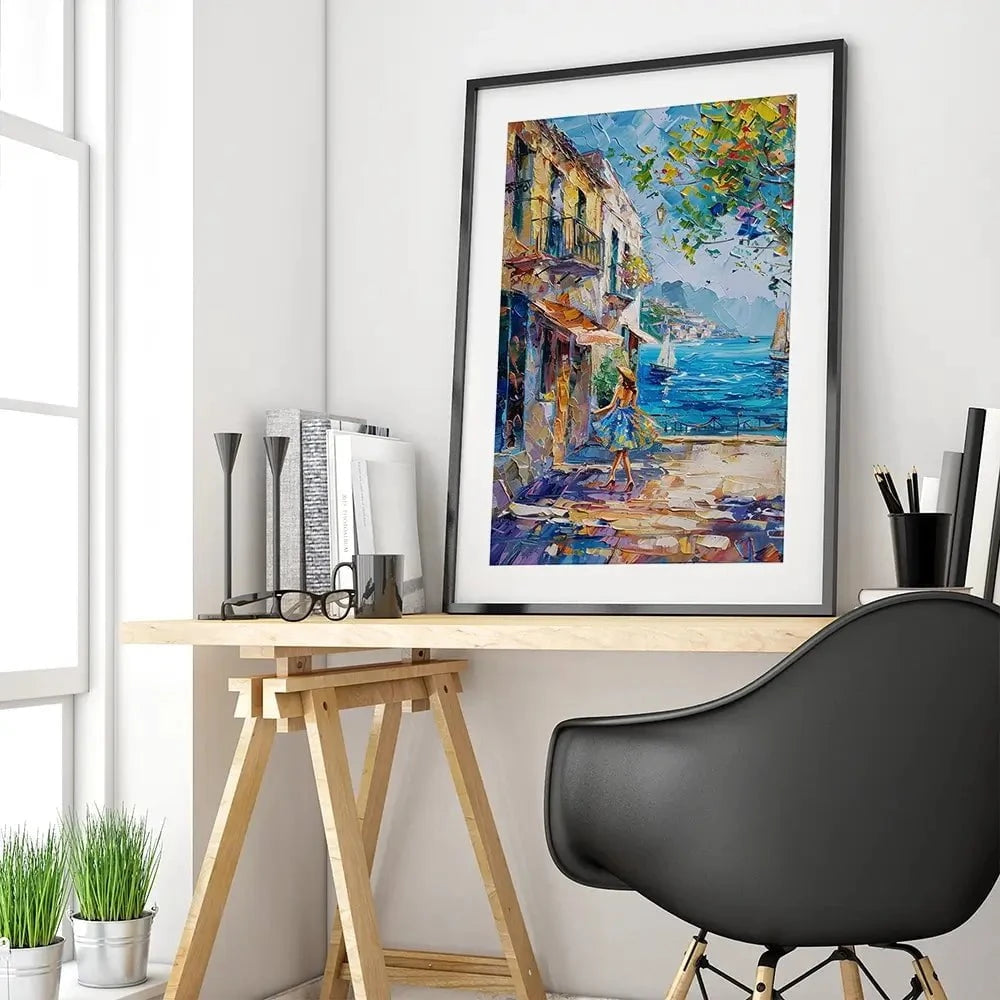 Woman Walking Down The Street Framed Art Print Woman Walking Down The Street Framed Art Print wall art product Elena Avanesova