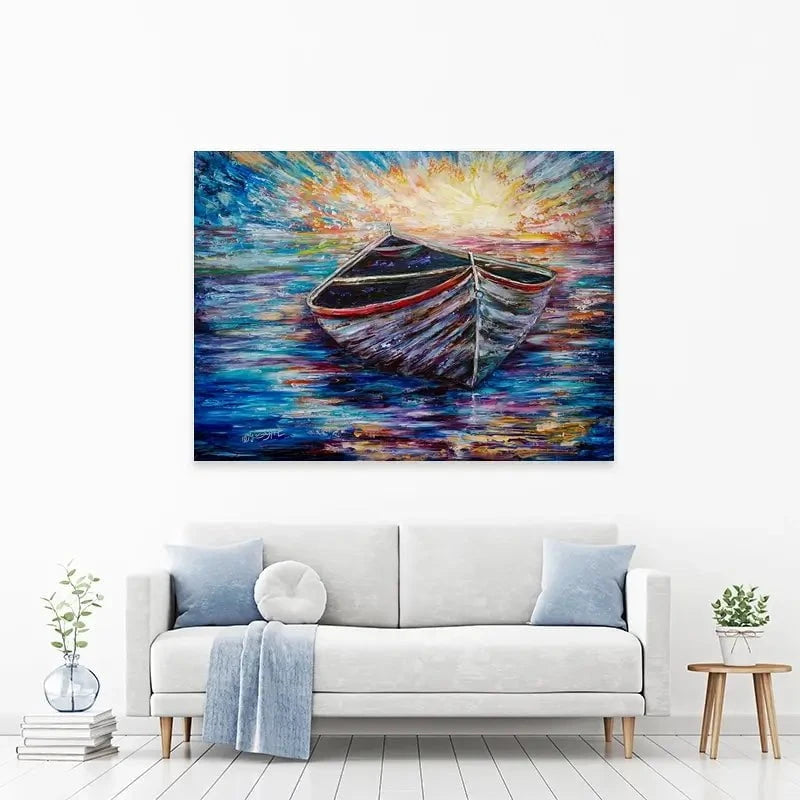 Wooden Boat At Sunrise Canvas Print Wooden Boat At Sunrise Canvas Print wall art product Lena Owens - Independent