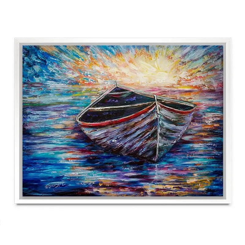 Wooden Boat At Sunrise Canvas Print Wooden Boat At Sunrise Canvas Print wall art product Lena Owens - Independent