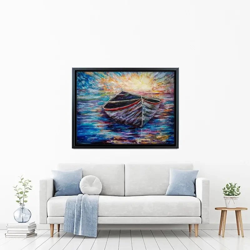 Wooden Boat At Sunrise Canvas Print Wooden Boat At Sunrise Canvas Print wall art product Lena Owens - Independent