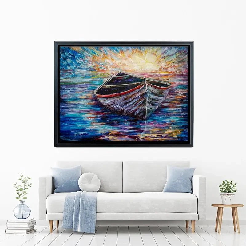 Wooden Boat At Sunrise Canvas Print Wooden Boat At Sunrise Canvas Print wall art product Lena Owens - Independent