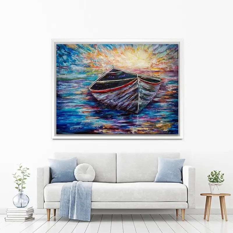 Wooden Boat At Sunrise Canvas Print Wooden Boat At Sunrise Canvas Print wall art product Lena Owens - Independent