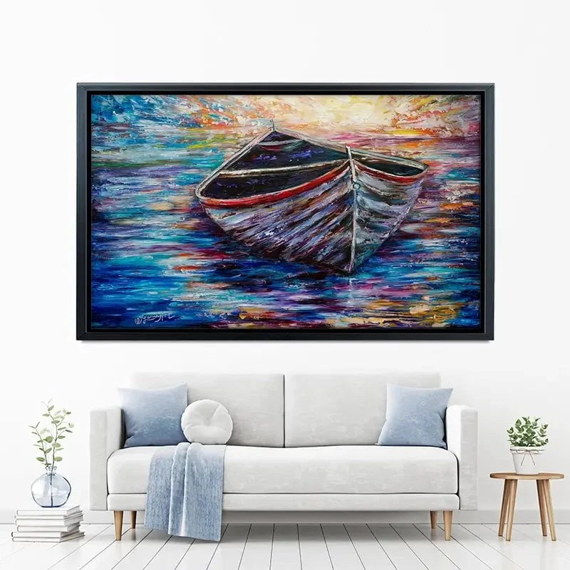 Wooden Boat At Sunrise Canvas Print Wooden Boat At Sunrise Canvas Print wall art product Lena Owens - Independent