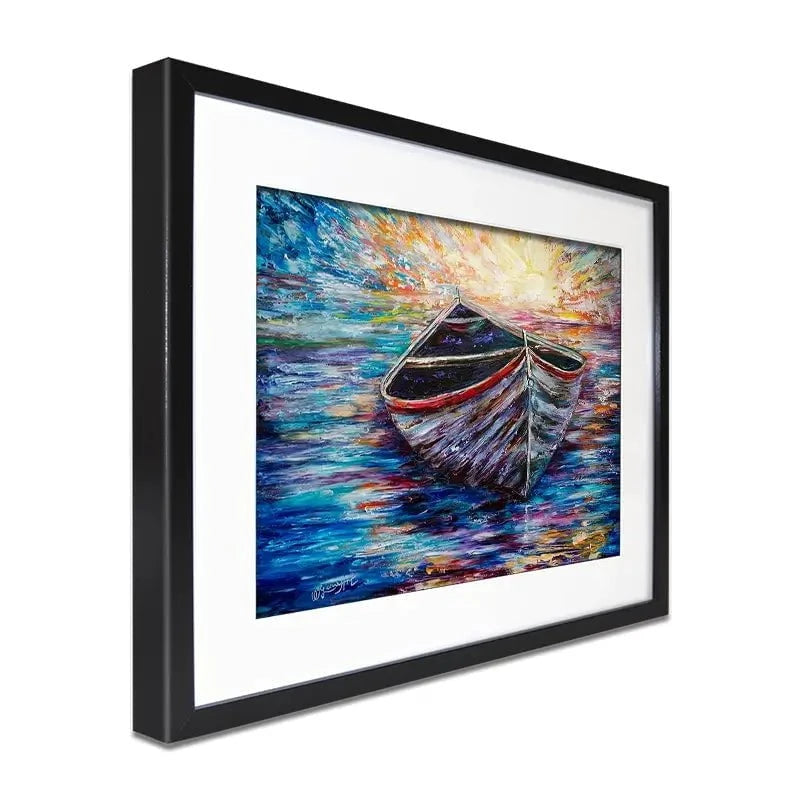Wooden Boat At Sunrise Framed Art Print Wooden Boat At Sunrise Framed Art Print wall art product Lena Owens - Independent