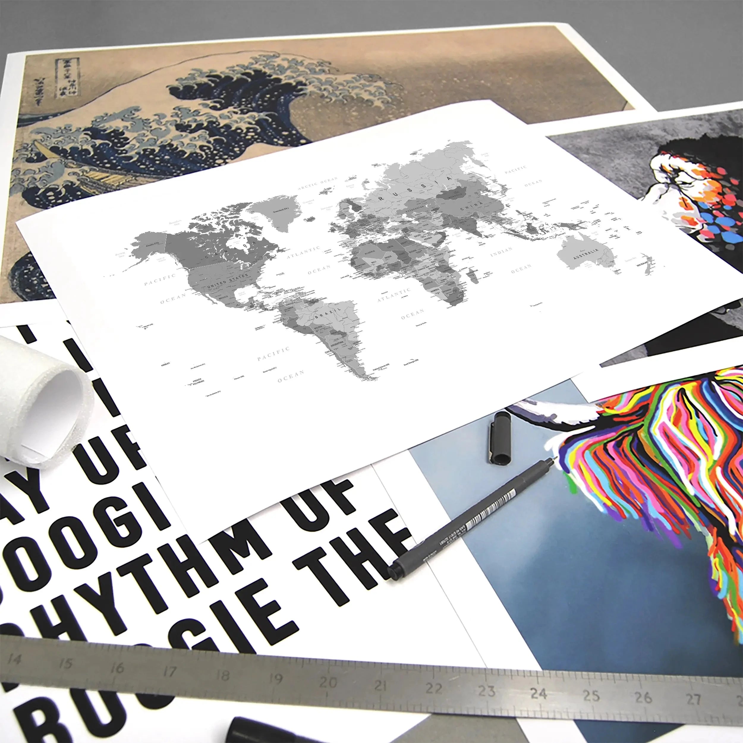 World Map Black & White Art Print World Map Black & White Art Print | World Map Black & White Artwork wall art product H Goossens