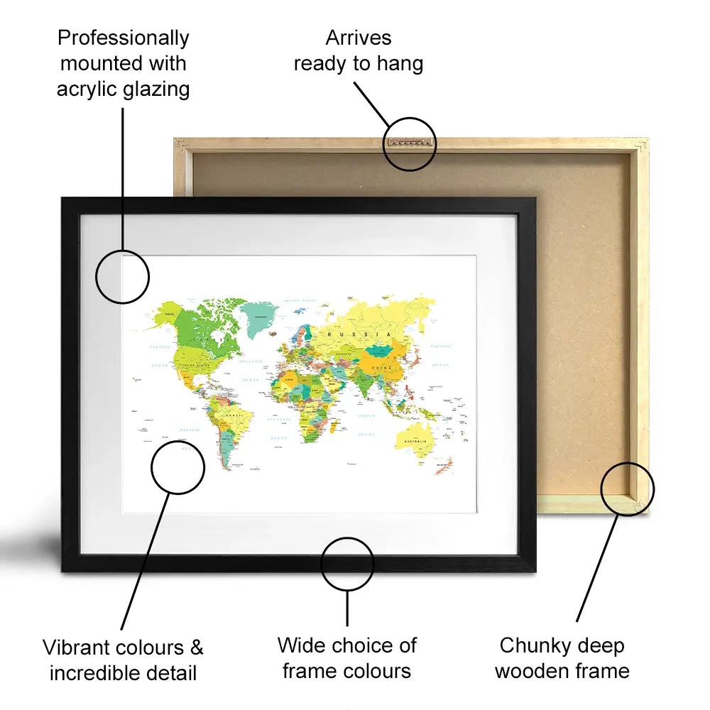 World Map Framed Art Print World Map Framed Art Print wall art product H Goossens